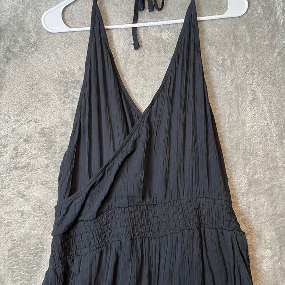 Prana Fernie Jumpsuit Black Halter Neck Elastic Waist Pockets Athleisure Large - Picture 2 of 6